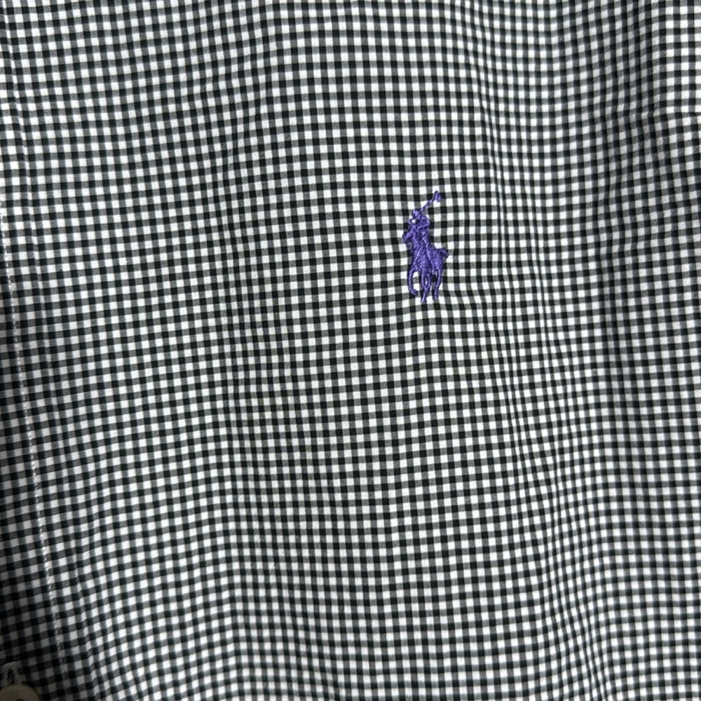 Polo Ralph Lauren Black White Gingham Purple Crest Collared Button Down 16 1/2 - Picture 2 of 3